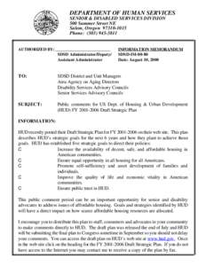 DEPARTMENT OF HUMAN SERVICES SENIOR & DISABLED SERVICES DIVISION 500 Summer Street NE Salem, Oregon[removed]Phone: ([removed]