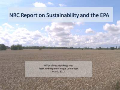 US EPA - Pesticides - Sustainability and the EPA: Options for the National Water Program