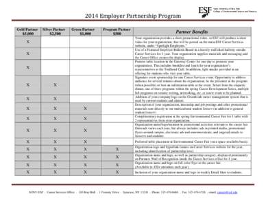 2014 Employer Partnership Program Gold Partner $5,000  Silver Partner