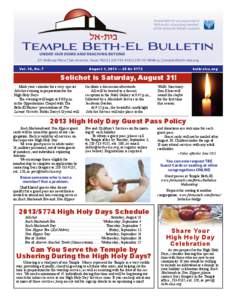 Temple Beth-El was organized in 1874 and is a founding member of the Union for Reform Judaism. Temple Beth-El Bulletin UNDER OUR DOME AND REACHING BEYOND