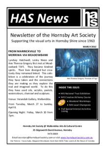 HAS News Newsletter of the Hornsby Art Society Supporting the visual arts in Hornsby Shire since 1963 MARCH[removed]FROM MARRICKVILLE TO