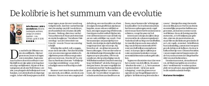 De kolibrie is het summum van de evolutie Jelle Reumer: Jelle’s weekdieren. Bizarre, bedreigde, eetbare, zielige en andere beesten. Lias,