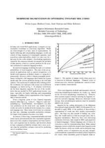 MORPHEME SEGMENTATION BY OPTIMIZING TWO-PART MDL CODES Krista Lagus, Mathias Creutz, Sami Virpioja and Oskar Kohonen Adaptive Informatics Research Centre, Helsinki University of Technology, P.O.Box 5400, FINTKK, F