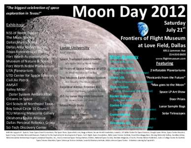 “The biggest celebration of space exploration in Texas!” Moon DayExhibitors: