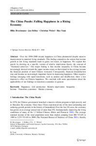 Table 1: Life satisfaction in China, [removed]