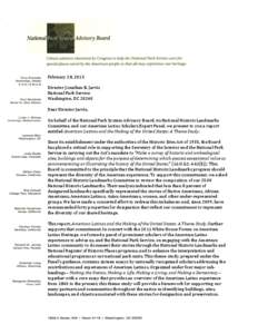 February 28, 2013 Director Jonathan B. Jarvis National Park Service Washington, DC[removed]Dear Director Jarvis, On behalf of the National Park System Advisory Board, its National Historic Landmarks