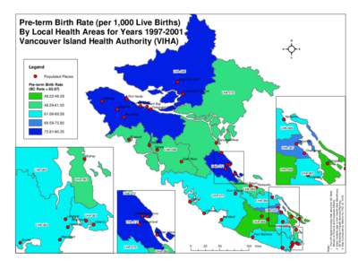 Pre-term Birth Rate (per 1,000 Live Births) By Local Health Areas for Years[removed]Vancouver Island Health Authority (VIHA) Legend LHA-085