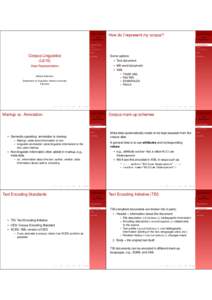 Corpus Linguistics Data Representation How do I represent my corpus?