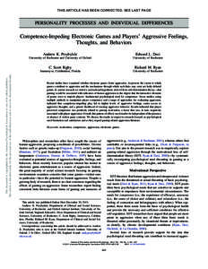 THIS ARTICLE HAS BEEN CORRECTED. SEE LAST PAGE  PERSONALITY PROCESSES AND INDIVIDUAL DIFFERENCES Competence-Impeding Electronic Games and Players’ Aggressive Feelings, Thoughts, and Behaviors