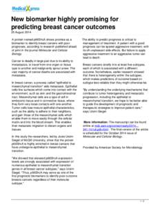 New biomarker highly promising for predicting breast cancer outcomes
