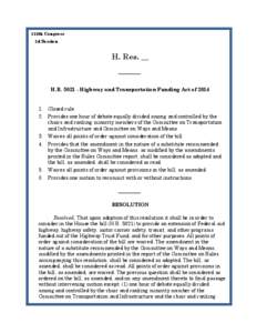 113th Congress 2d Session H. Res. __  H.R[removed]Highway and Transportation Funding Act of 2014