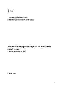 Des identifiants pérennes pour les ressources numériques : L’expérience de la BnF