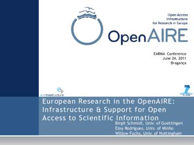 EARMA Conference June 24, 2011 Bragança European Research in the OpenAIRE: Infrastructure & Support for Open