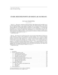 Ann. Scient. Éc. Norm. Sup., 4e série, t. 38, 2005, p. 427 à 469. STARK–HEEGNER POINTS ON MODULAR JACOBIANS B Y S AMIT DASGUPTA A BSTRACT. – We present a construction which lifts Darmon’s Stark–Heegner points 