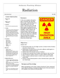 Authentic Teaching Alliance  Radiation Fall, 2003  Noble High School