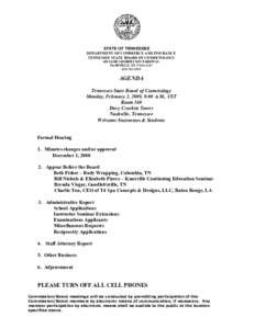 STATE OF TENNESSEE  DEPARTMENT OF COMMERCE AND INSURANCE  TENNESSEE STATE BOARD OF COSMETOLOGY  500 JAMES ROBERTSON PARKWAY  NASHVILLE, TN 37243­1147  615­741­2515 