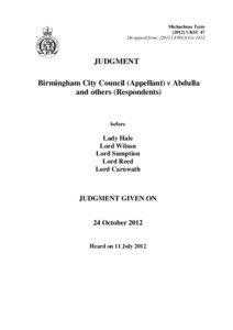 Birmingham City Council (Appellant) v Abdulla and others (Respondents)