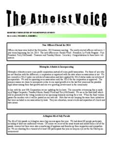 QUARTERLY NEWSLETTER OF THE METROPLEX ATHEISTS Q2[removed], VOLUME 10, NUMBER 4