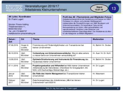 VeranstaltungenArbeitskreis Kleinunternehmen AK-Leiter, Koordinaten Dr. Frank Lugert  Stand