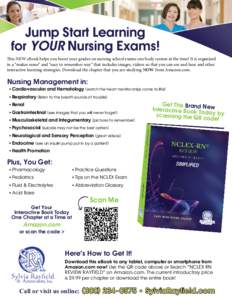 Jump Start Learning for YOUR Nursing Exams! This NEW eBook helps you boost your grades on nursing school exams one body system at the time! It is organized in a “makes sense” and “easy to remember way” that inclu