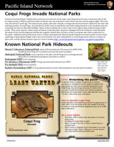 National Park Service U.S. Department of the Interior Pacific Island Network Coqui Frogs Invade National Parks