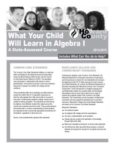 Howard County What Your Child Will Learn in Algebra I A State-Assessed Course