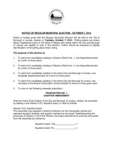 NOTICE OF REGULAR MUNICIPAL ELECTION - OCTOBER 7, 2003