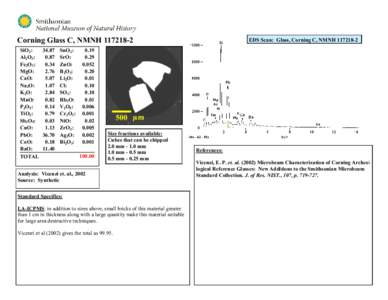 Corning Glass C, NMNH[removed]SiO2: 34.87 SnO2: 0.19 Al2O3: 0.87 SrO: