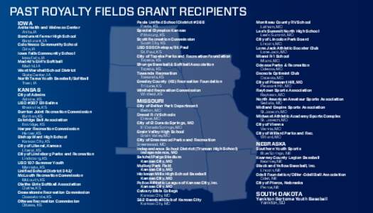 Past Royalty Fields Grant Recipients IOWA Anita Helth and Welness Center	 	 Anita, IA Bondurant Farrar High School