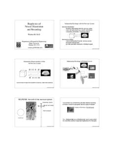 Biophysics of Neural Stimulation and Recording Information Exchange with the Nervous System electrical stimulation: