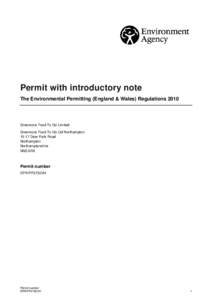 Permit with introductory note The Environmental Permitting (England & Wales) Regulations 2010 Greencore Food To Go Limited Greencore Food To Go Ltd Northampton[removed]Deer Park Road