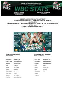 WBC STRAWWEIGHT CHAMPIONSHIP BOUT CENTRO DE ESPECTACULOS LA ROCA / EPAZOYUCAN, HIDALGO JUNE 28, 2014 THIS WILL BE WBC’S 1, 860 CHAMPIONSHIP TITLE FIGHT IN THE 52 YEARS HISTORY OF THE WBC CANELO PROMOTIONS PRESENTS: