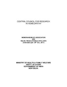 CENTRAL COUNCIL FOR RESEARCH IN HOMEOPATHY MEMORANDUM OF ASSOCIATION AND RULES, REGULATIONS & BYE-LAWS