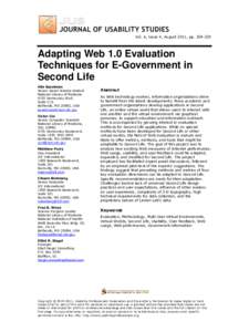 Vol. 6, Issue 4, August 2011, pp[removed]Adapting Web 1.0 Evaluation Techniques for E-Government in Second Life Alla Keselman