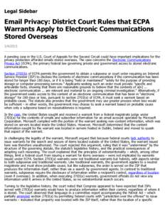 Email Privacy: District Court Rules that ECPA Warrants Apply to Electronic Communications Stored Overseas