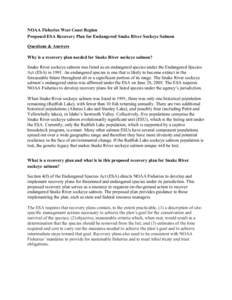 Salmon / Oncorhynchus / Sockeye salmon / Snake River / Redfish Lake / Endangered Species Act / Columbia River / Recovery plan / Puget Sound salmon / Fish / Geography of the United States / Idaho