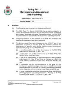 Policy P6.1.1 Development Assessment and Planning Date of Issue Version Number