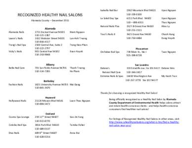 Isabella Nail Bar  RECOGNIZED HEALTHY NAIL SALONS Alameda County – DecemberNatural Nails Plus