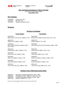 New and Revised Headings on CSH on the Web (LAC control numbers are included) December 2012 New Headings 1023B9985