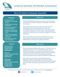 Hydroelectricity / Hydropower / Renewable resource / Hydropower policy in the United States / Energy / National Hydropower Association / Sustainability