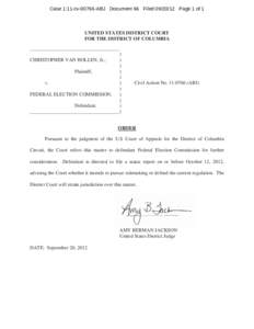 Case 1:11-cv[removed]ABJ Document 66 Filed[removed]Page 1 of 1  UNITED STATES DISTRICT COURT FOR THE DISTRICT OF COLUMBIA ____________________________________ )