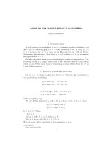 MORE ON THE SERRET–HERMITE ALGORITHM KEITH MATTHEWS 1. Introduction A well–known correspondence (r, s) → x between positive solutions (r, s) of r2 +s2 = n satisfying gcd(r, s) = 1 and x satisfying x2 ≡ −1 (mod 