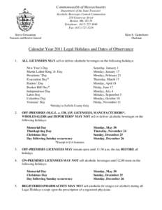 Commonwealth of Massachusetts Department of the State Treasurer Alcoholic Beverages Control Commission 239 Causeway Street Boston, MA[removed]Telephone: ([removed]