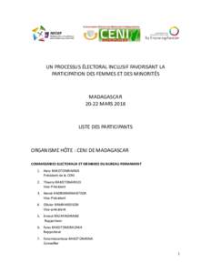 UN PROCESSUS ÉLECTORAL INCLUSIF FAVORISANT LA PARTICIPATION DES FEMMES ET DES MINORITÉS MADAGASCARMARS 2018