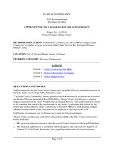 COASTAL CONSERVANCY Staff Recommendation November 10, 2011 UPPER NEWPORT BAY EELGRASS RESTORATION PROJECT Project No[removed]Project Manager: Megan Cooper