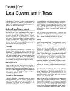 I  Chapter One Local Government in Texas Effective service as an elected city official requires knowledge of
