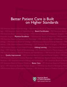 Better Patient Care is Built 	 	 	 on Higher Standards 1933 American Board of Dermatology • 1933 American Board of Obstetrics and Gynecology •