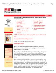 MIT SMR, Spring 2002; What's the Best Commercialization Strategy for Startups? Reprint 4331