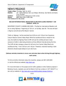 State of California • Department of Transportation  __________________________________________________________ NEWS RELEASE