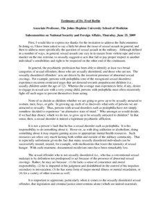 Testimony of Dr. Fred Berlin Associate Professor, The Johns Hopkins University School of Medicine Subcommittee on National Security and Foreign Affairs, Thursday, June 25, 2009